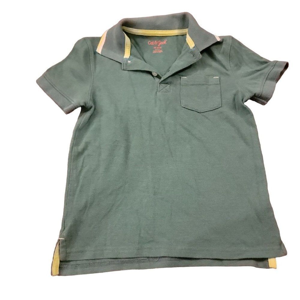 Cat & Jack Boys Green Collared Short Sleeve Henley Polo Shirt Size XS 4/5